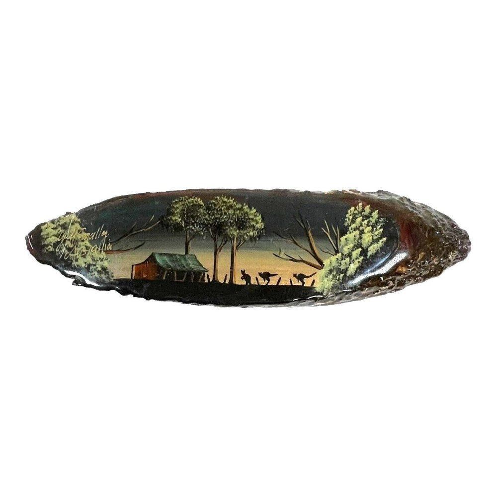 Vintage Hand Painted Signed Australian Cypress Pine Wood Wall Art Kangaroo Resin